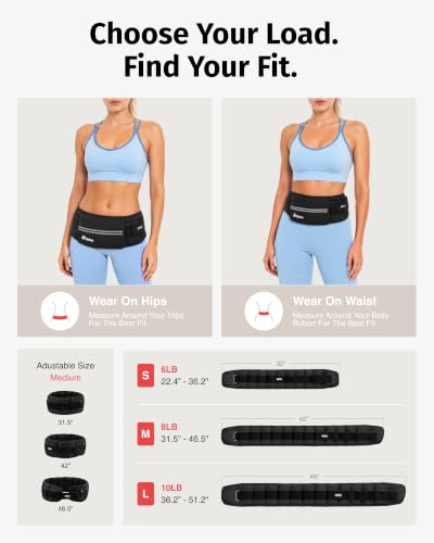 ZELUS Adjustable Weighted Belt for Men & Women, 8lb, Black, Medium (31.5-46.5")