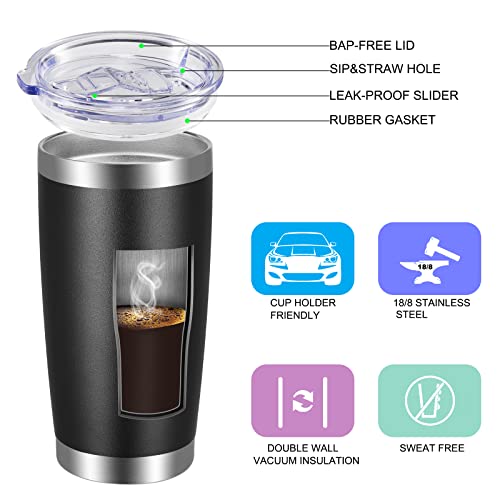 20oz Stainless Steel Travel Tumbler with Lid & Straw - Black, 12 Pack - Insulated Coffee Cups