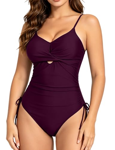 Women's Cut Out One-Piece Swimsuit with Tummy Control and V-Neck - Trendy Beachwear 2025