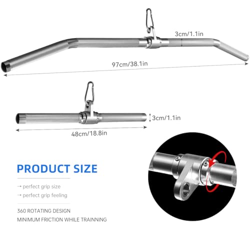 38.1in Aluminum Lat Pulldown Bar for Cable Machine - Bent Rod Attachment
