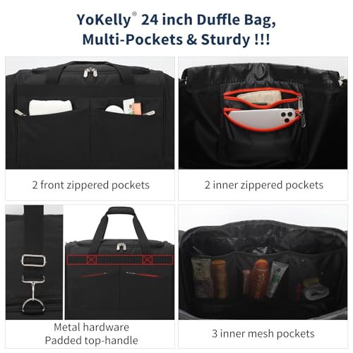 Large 24 Inch Gym Duffle Bag with Shoes Compartment - 65L Black - Versatile Sports Travel Bag