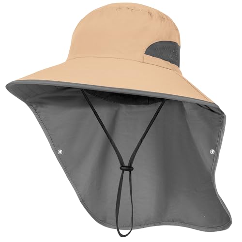 Outdoor Sun Hat with Detachable Neck Face Flap UPF 50+ UV Protection - One Size Khaki