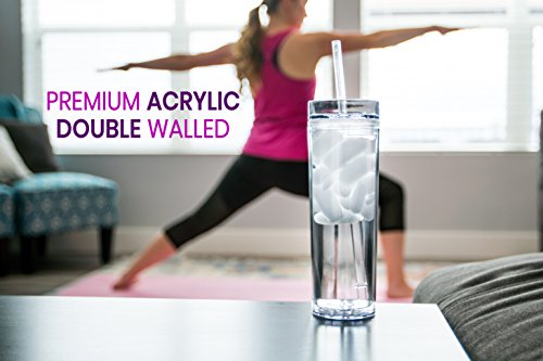 24 Pack Clear Reusable Acrylic Tumblers with Lids & Straws - 16oz Double Wall