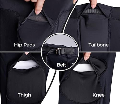 COOLOMG Adult Men's Football Pants with 7 Integrated Pads - Small Black
