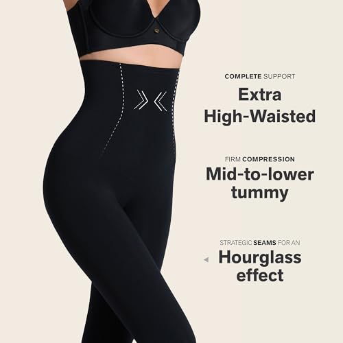 Leonisa High Waisted Compression Leggings for Women - Medium Black Shapewear Gym Pants