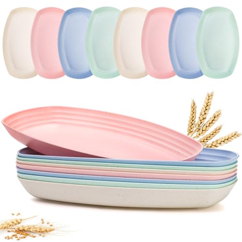 Microwave Safe Wheat Straw Dinner Plates - 8 Pack, 11 Inch Lightweight Shatterproof for Camping & Picnic