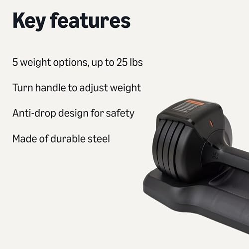 Adjustable Dumbbell 25 lb with 5 Weight Options - Space-Saving Fitness Equipment