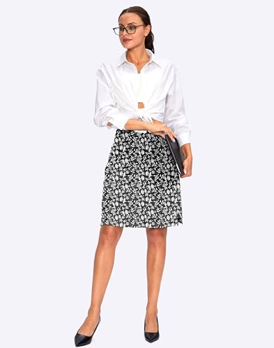 Women's 20-Inch Knee Length Skorts Skirt with UPF50+ - Black Flower, Medium