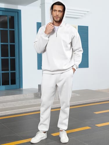 Men's Tracksuits Long Sleeve Casual Sweatsuits Quarter Zip Hoodie with Track Pants - XX-Large White