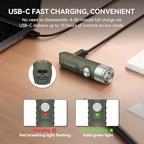 Green Rechargeable Keychain Flashlight with Magnetic Base - Compact EDC Tool