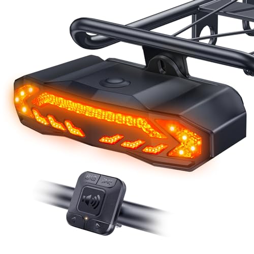 Onvian Smart Bike Tail Light with Turn Signals - Cargo Rack Mount, Rechargeable Bicycle Horn & Alarm