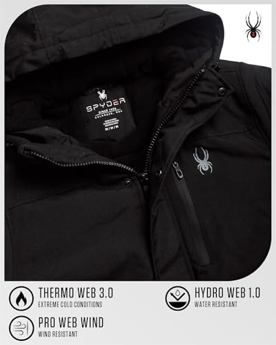 Spyder Men's Medium Black Waterproof Winter Coat with Hood & Fleece Lining