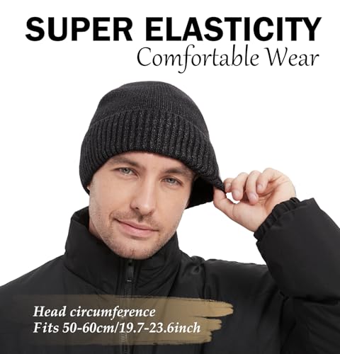 Wmcaps Fleece Lined Beanie - Warm Winter Knit Hat for Men Women - Black