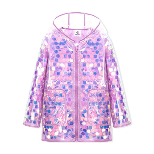 Girls 3T Purple Sequin Waterproof Raincoat Hooded Outwear - Reusable