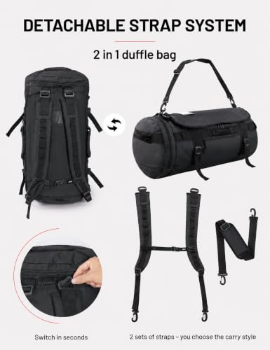 MIER Large Travel Duffle Bag Backpack 45L Black Convertible Gym Sports