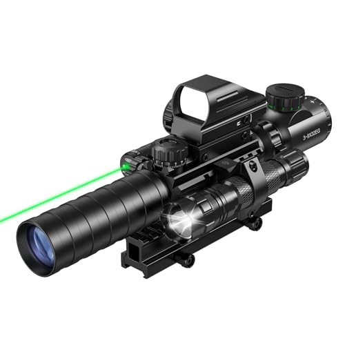 MidTen 5-in-1 Scope Combo with Illuminated Scope Laser & Red/Green Dot Sight, Rangefinder & Mount, Green Variant