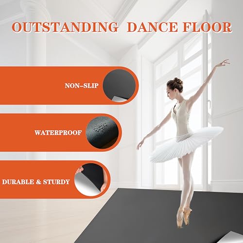 Black Portable Marley Dance Floor 6.6x3.9ft Non-Slip Vinyl Practice Mat for Ballet & Studio