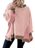 Women’s Oversized Waffle Knit Crew Neck Sweatshirt - Light Pink, Medium
