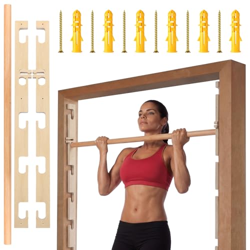 Adjustable Wooden Doorway Pull-up Bar Set 100kg Load Capacity with Locks - 118cm