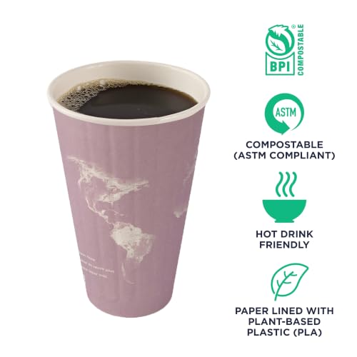 Eco Products World Art 16 oz Disposable Insulated Coffee Cups - 600 Pack