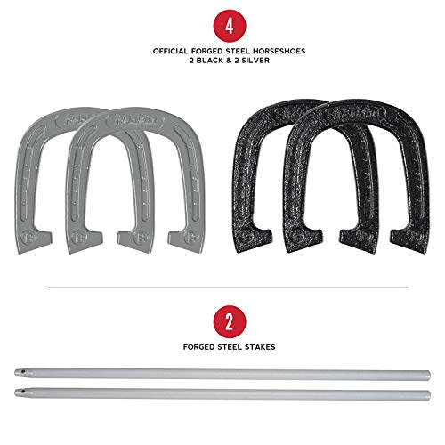 Professional Franklin Horseshoe Set with Steel Horseshoes, Stakes & Carry Case - Outdoor Lawn Game