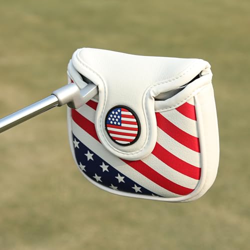 Golf Club Head Covers - Mallet Putter Cover with Magnetic Closure and USA Flag Design