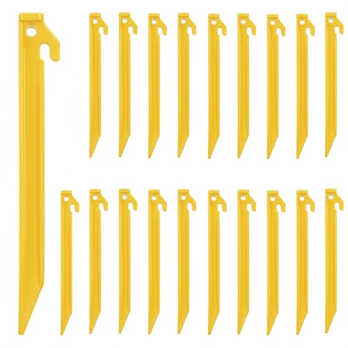 20 Pcs 8.9-Inch Heavy Duty Plastic Tent Stakes for Camping & Outdoor Use - Yellow