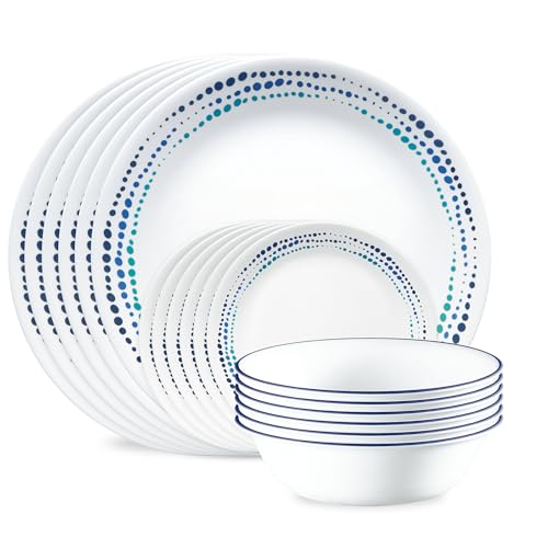 Corelle Ocean Blue 18-Piece Dinnerware Set for 6 - Triple Layer Glass, Chip Resistant