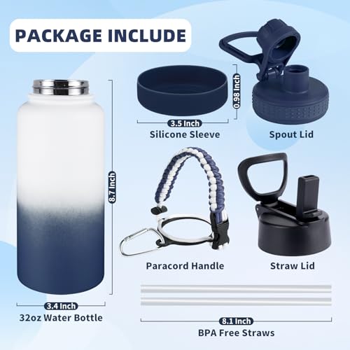 32oz Insulated Water Bottle with Leak-Proof Lids - White Navy