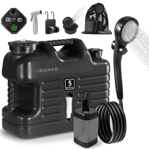 Digury Black Portable Camping Shower Kit with 5-Gallon Water Jug, Rechargeable, Waterproof Pump