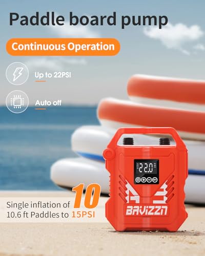 BAVIZZN Orange Electric SUP Paddle Board Pump - Portable Inflatable Pump with 8 Nozzles