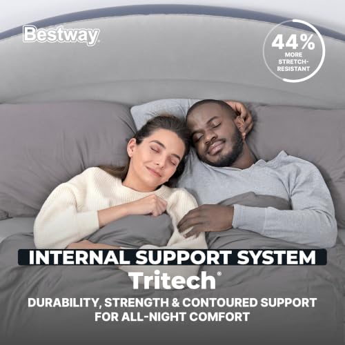 Queen Air Mattress with Headboard Navy - 33 Inch Inflatable Bed with Built-in Pump