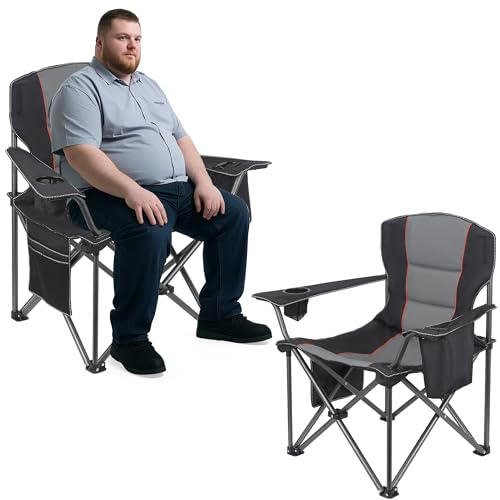 WEIDIORME 2-Pack Heavy Duty Oversized Camping Chairs 400lbs with Lumbar Support Black