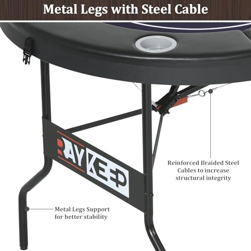 RAYKEEP 71-Inch Foldable Poker Table for 8 Players - Portable Casino Texas Hold'em