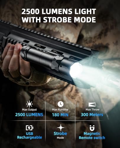 EZshoot 2500 Lumens Rifle Flashlight with Magnetic Remote Switch - Light Variation