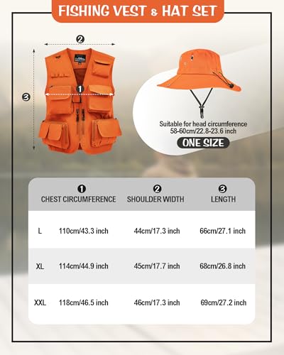 XL Orange Fisherman Vest with Multi Pockets for Outdoor & Hunting