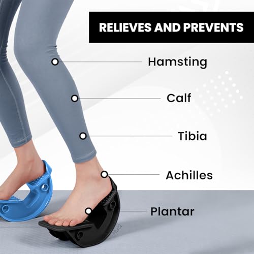 Foot and Calf Stretcher for Plantar Fasciitis Relief Black - Foot Rocker with Yoga Strap