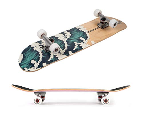 WiiSHAM 31-Inch Black Complete Beginner Skateboard for Kids & Adults, 7 Ply Maple
