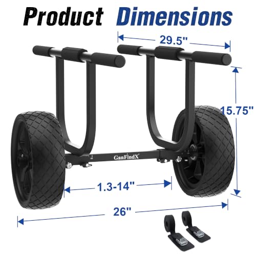 GanFindX Heavy Duty Aluminum Kayak Cart 300 lbs Capacity 11 Inch No-Flat Wheels
