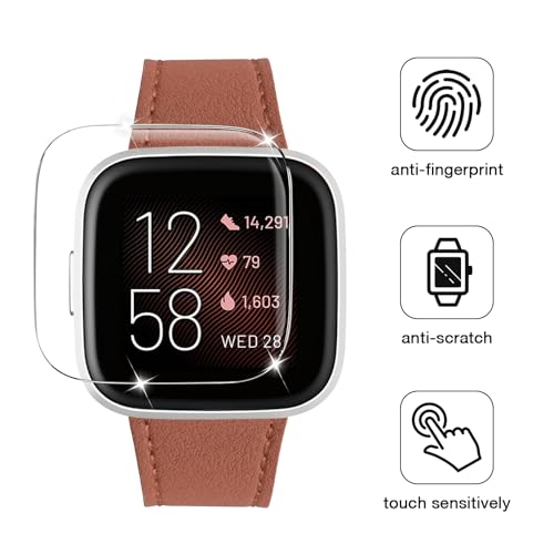 Leather Watch Band for Fitbit Versa - Brown Genuine Top Grain Strap with Silver Buckle - Variation of Brown Band + Silver Buckle