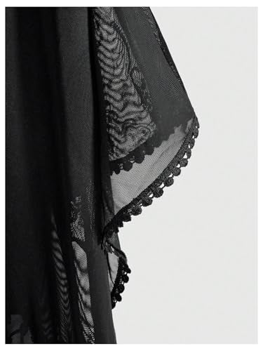 Large Women's Goth Fringe Kimono Top Sheer Shawl Cardigan - Black