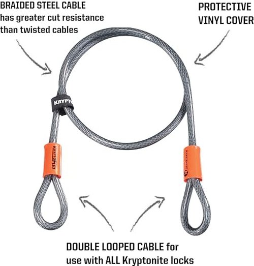 Kryptonite KryptoFlex 410 Double Loop Security Cable, 4FT Long Braided Steel Flex Bike Lock Anti-Theft Cable with Looped Ends for Outdoor Equipment, 10mm Thick