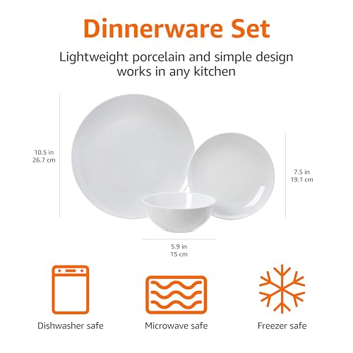 18-Piece White Porcelain Dinnerware Set for 6 - Microwave & Dishwasher Safe