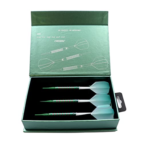 Green Gem Stone 19g Soft Tip Tungsten Darts with Titanium Coated Barrels & ROST Flights