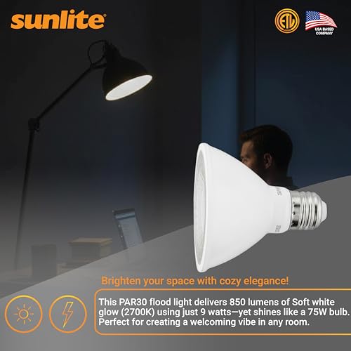 Sunlite LED PAR30 Flood Light Bulb 9W 75W Equivalent Dimmable 2700K Soft White 6 Pack