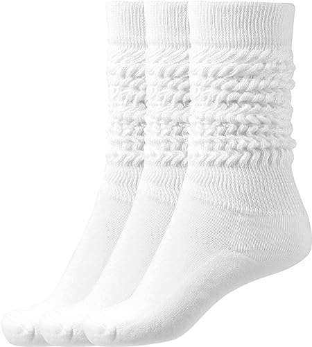 Women Thigh High Slouch Socks - Soft Scrunch Boot Socks 1 Pack, White, One Size - 3 Pairs