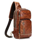 LANNSYNE Leather Sling Bag for Men - Crossbody Chest Pack Fits 10.5" iPad - Orange