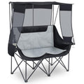 Teenyyou Double Camping Chair with Canopy Black and Grey - Heavy Duty 660lbs