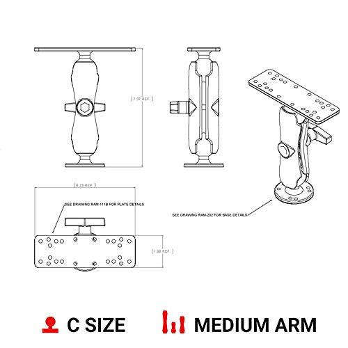 RAM MOUNTS Fish Finder & GPS Mount with Medium Arm - Drill-Down Base