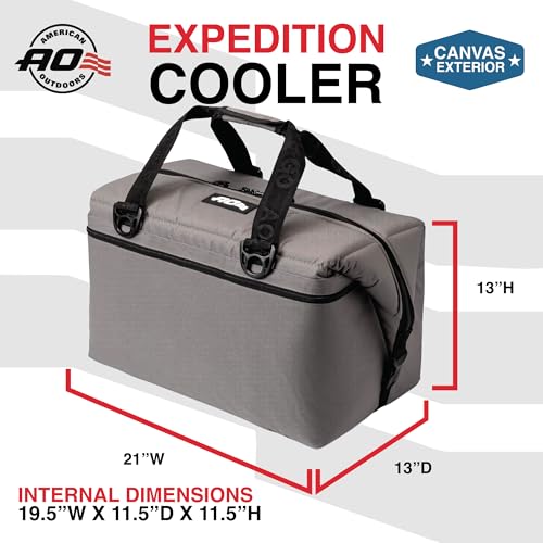 AO Coolers Expedition Canvas Soft-Sided Cooler Bag - Charcoal, 48-Can, Leak-Proof, Insulated, Lightweight